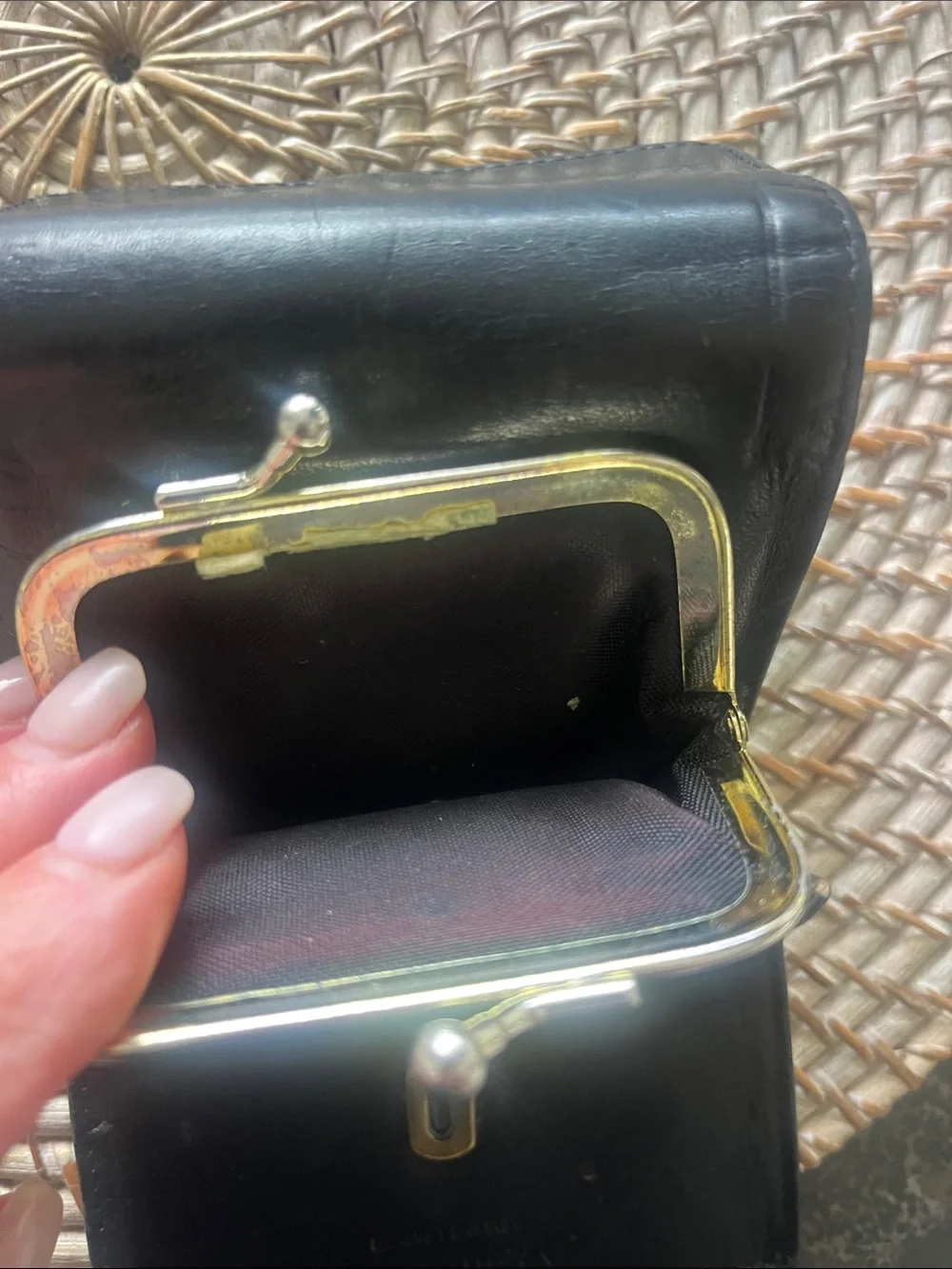 Vintage Princess Gardner black cowhide, leather wallet with change pouch
